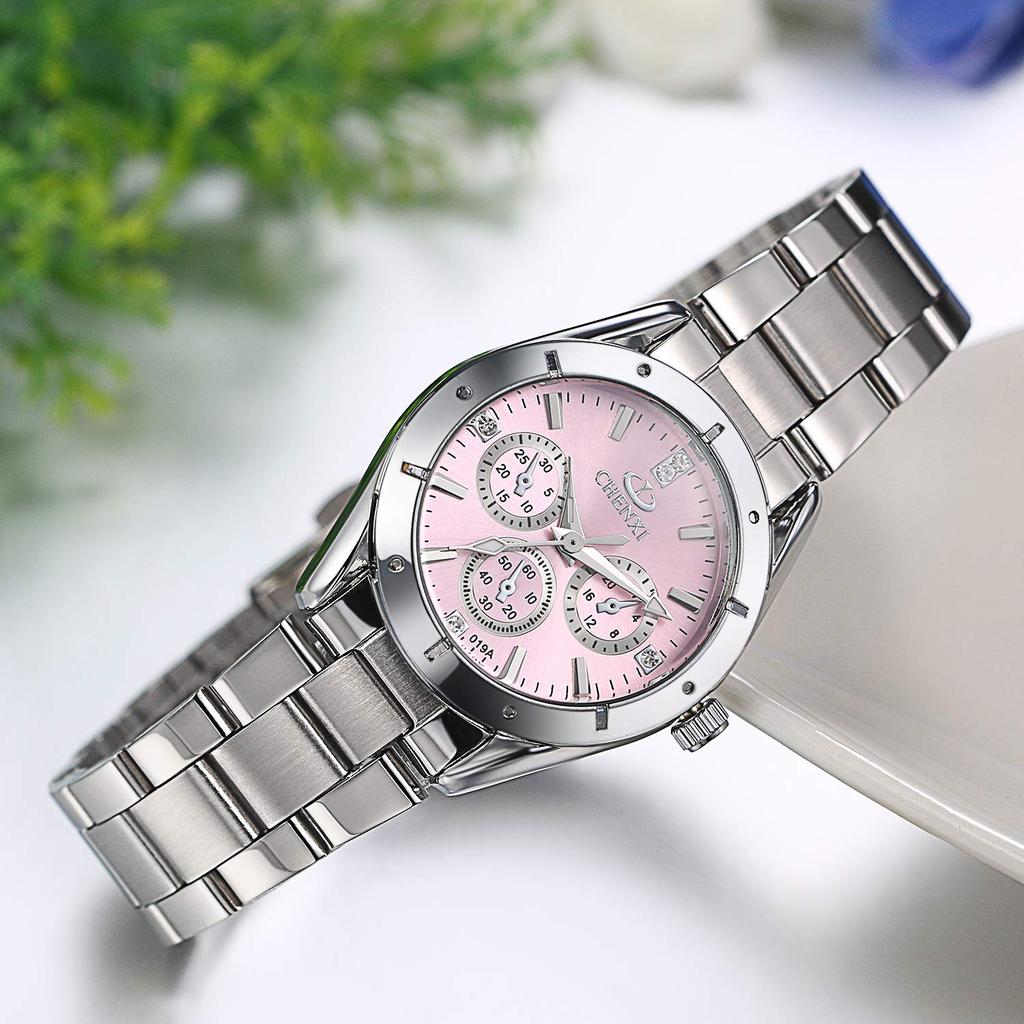 JewelryWe Wasserdichte Uhr mit Edelstahl Beliebt und Analoges Armband Perfekt für und Rosa Damenarmband, Niedlich, Uhr, Business, Freizeit,