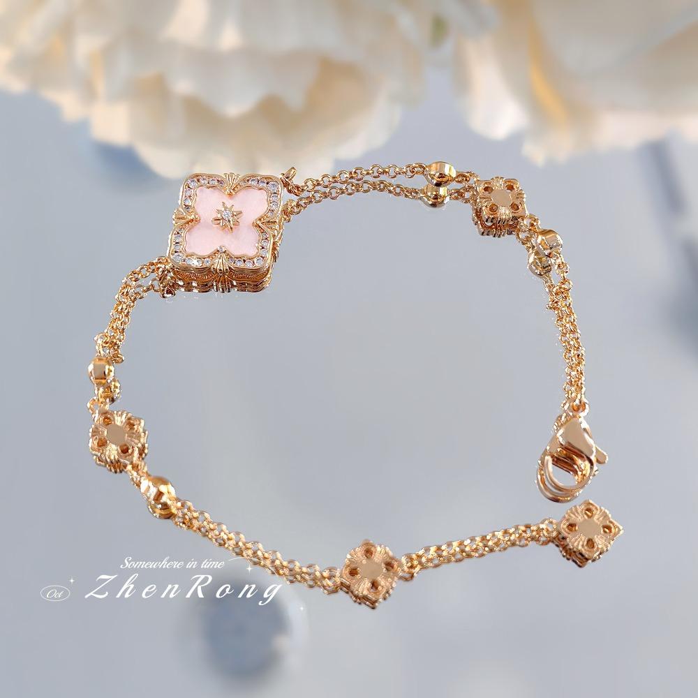Italian Lace Diamond Clover Bracelet Luxury Pink Shell Jewelry for Women