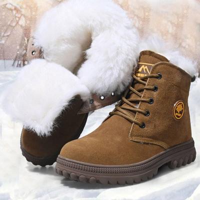 Fashion Men's Winter Boots  Waterproof Lace-up Boot Warm Wool Plush Fur Snow Shoes Outdoor Hiking Walking Training Shoe