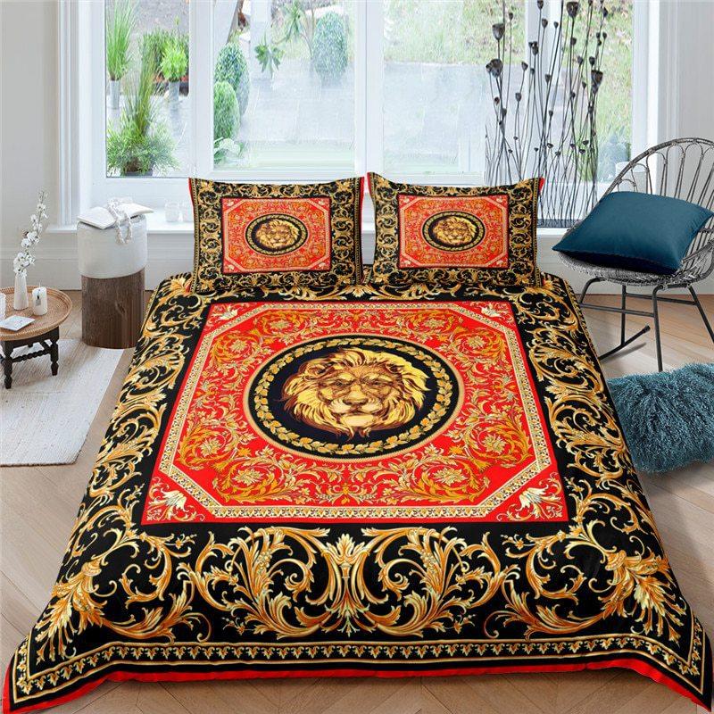 Three-Piece 3D Digital Printing Bedding Golden Lion Printing Quilt Cover