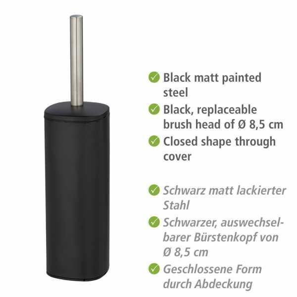 Wenko brosse wc fermée alassio, design fermé, brosse wc noire, acier, 9,3x39,2x9,3 cm, noir mat