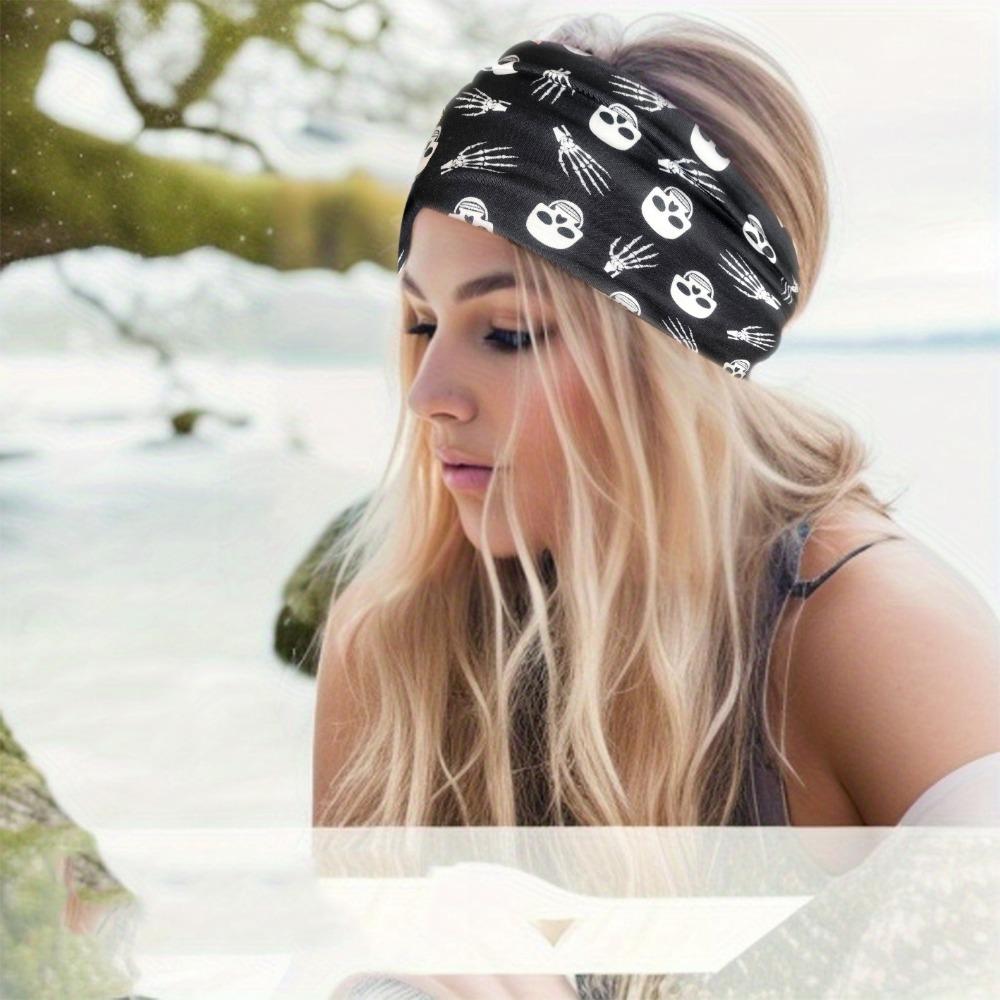 1pc Fashion Non Slip Punk Headband Skull Pattern Headband Halloween Headwear Knotted Hair Band Hair Styling Accessories