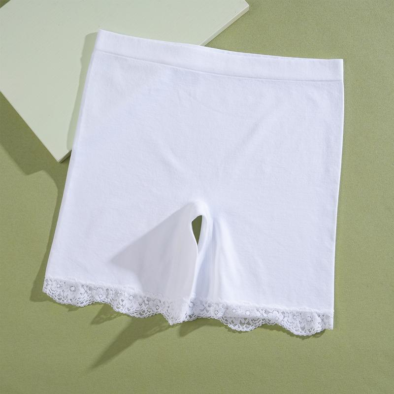 Women s Seamless High Waist Boxer Short Sexy Lace Solid Color High Elastic Underwear Female Soft Comfortable BoyShort S-XXL S белый