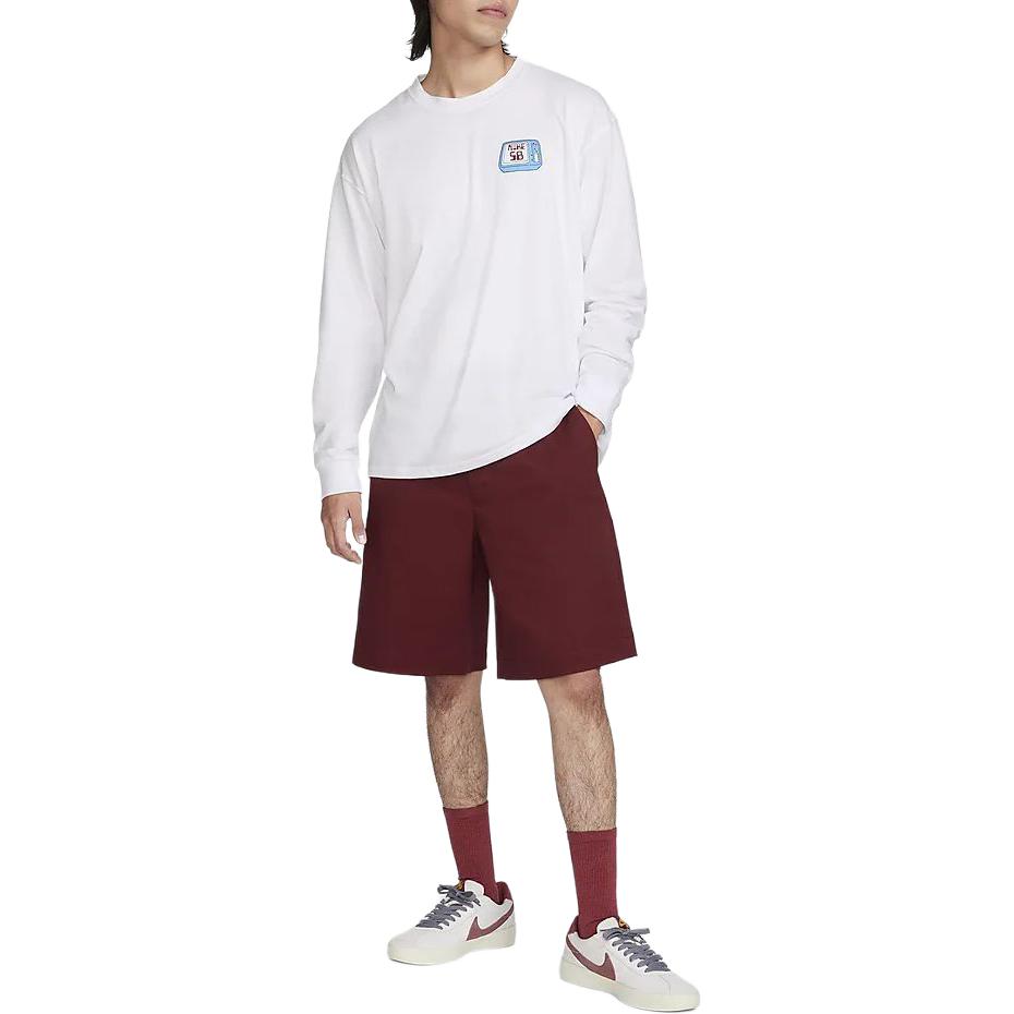 Nike Sb Printed Pattern Crew Neck Casual Long Sleeve T-Shirt Men T-Shirts White FQ3714-100