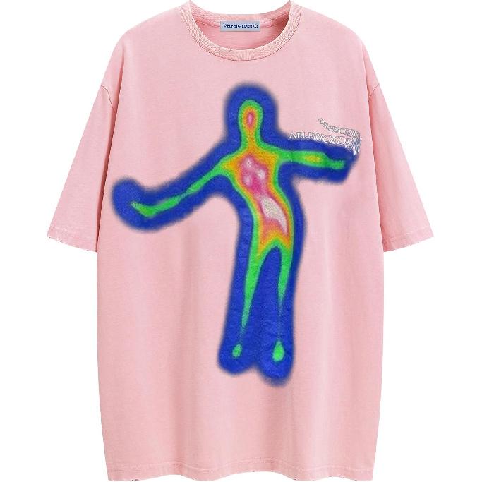 Aelfric Eden Mens Oversized T Shirts Tees Distorted Portrait Print Crew Neck Cotton Tops Streetwear Casual Shirt