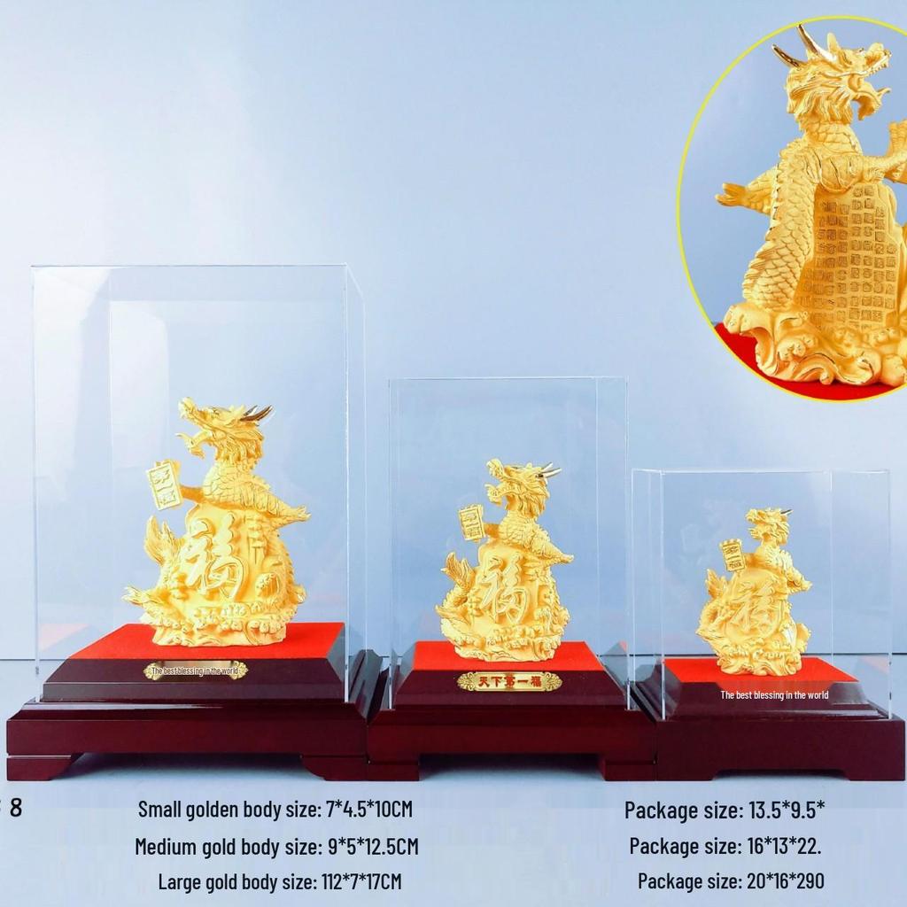 Flocked Gold Dragon Zodiac Ornament for Year of the Dragon - Wealth-Attracting Decoration and Business Gift