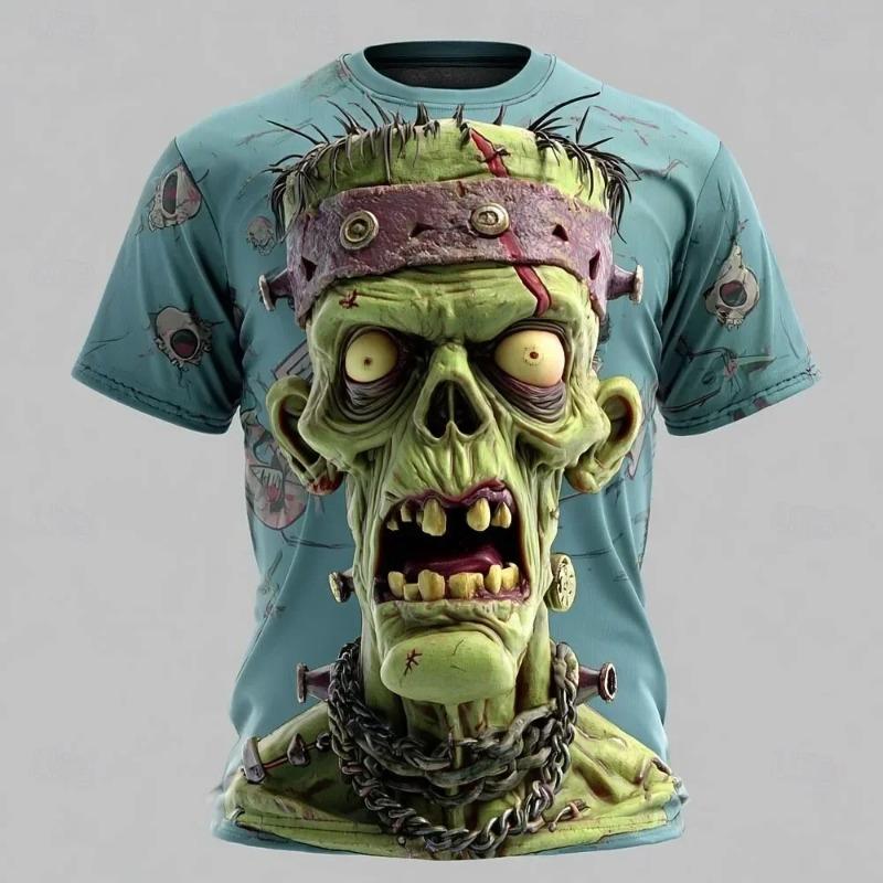 Halloween Horror Zombie 3D Men's Full Print Crew Neck Short Sleeve Street Style Casual Horror Party