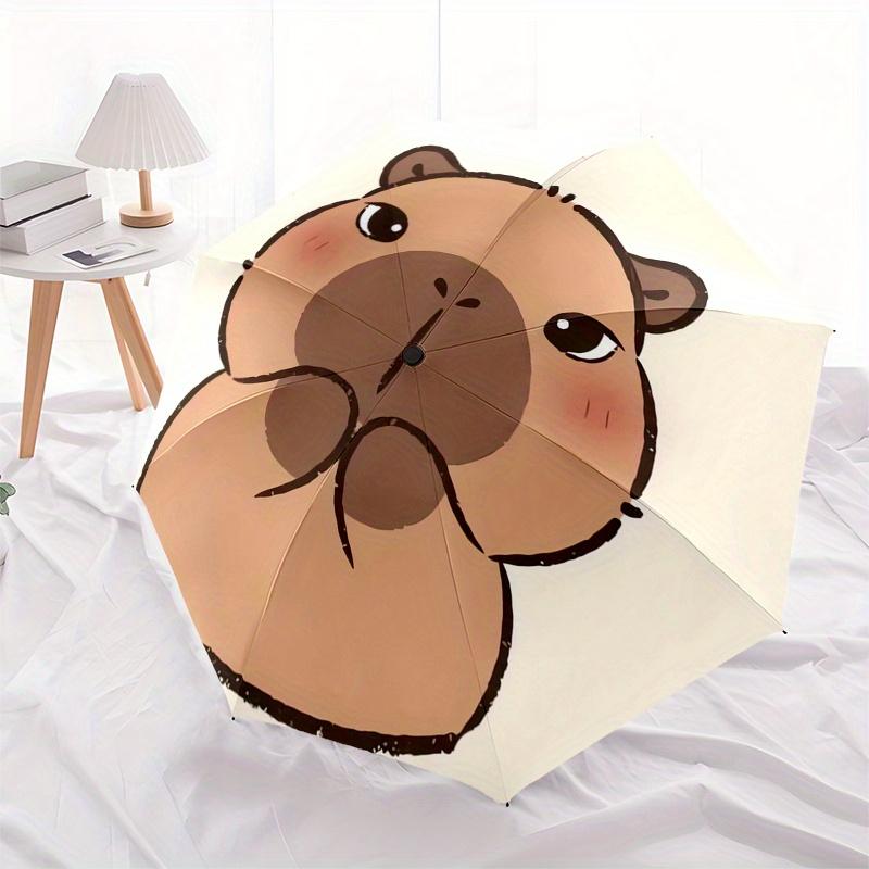 Capybara Automatic Folding Umbrella  Simple 8 Rib Design, Bright Cartoon Pattern, Durable Iron Frame, Suitable For Travel, Outdoor, Beach  C