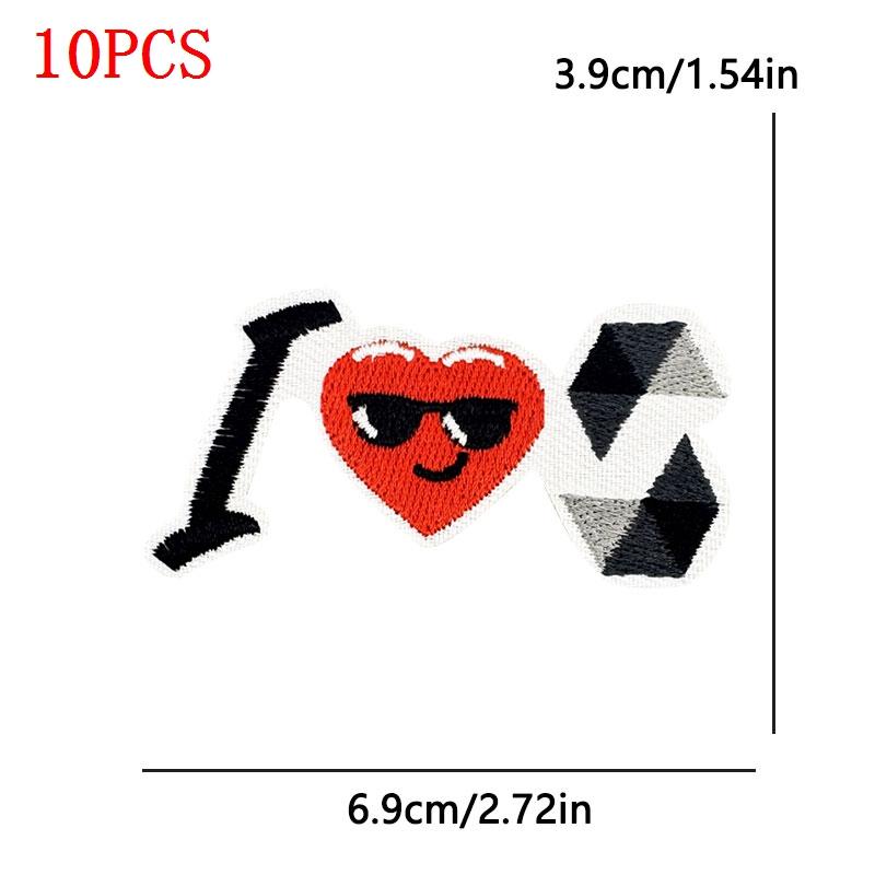 10PCS/Lot Wholesale Black Red Patches Heart Start Iron On Patches For Clithing Love Lip Embroidery Patches On Jeans Accessories