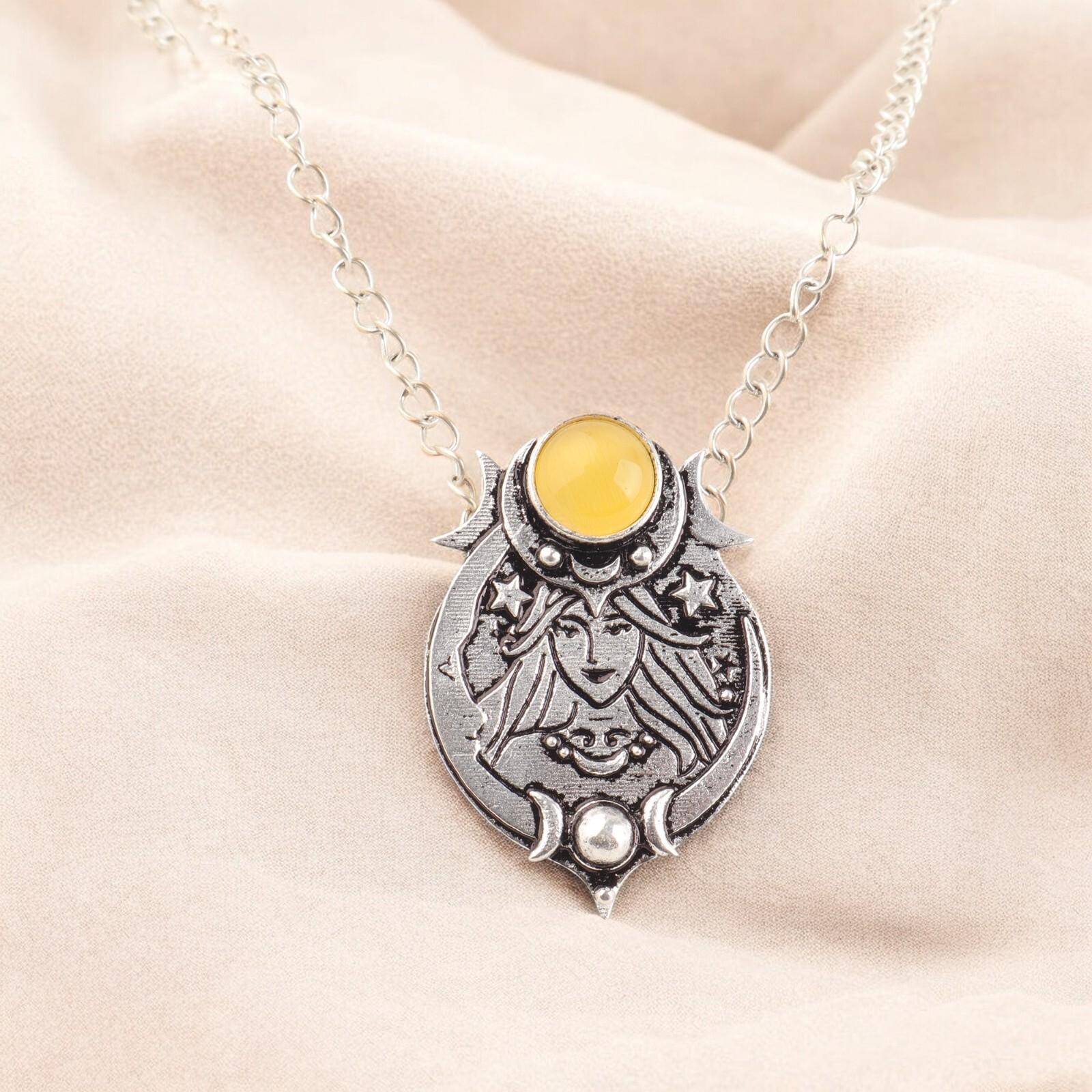 

Natural Yellow Cat s Eye Gemstone 925 Sterling Silver Antique Necklace Pendant CP-22-34