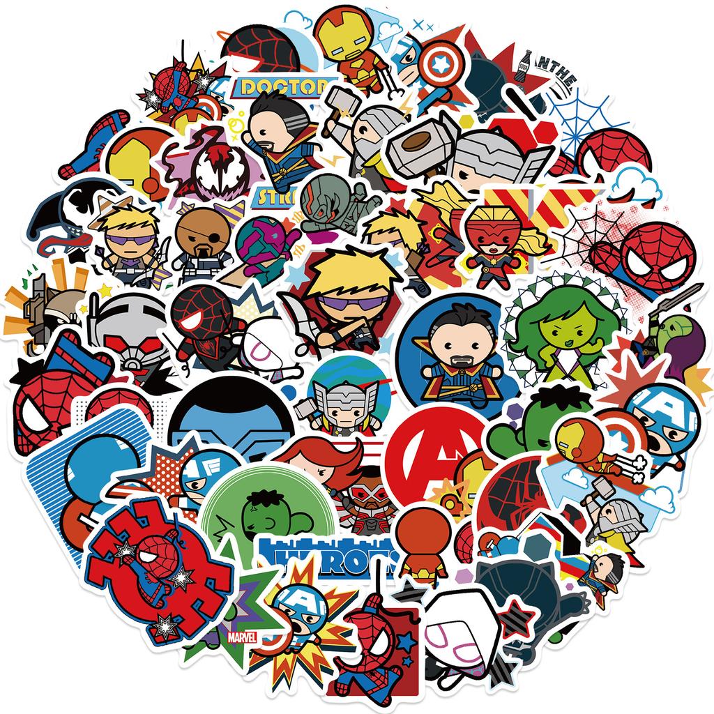 50pcs Cute Disney Marvel Movie Avengers Heroes Assemble Stickers Waterproof Phone Laptop Luggage Guitar Notebook Decal Sticker