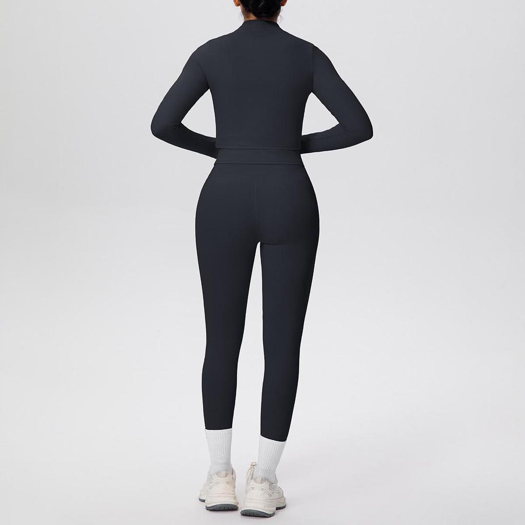 Cloud-like Quick-dry Zipper Jacket & High-waisted Yoga Suit - 3pc Outdoor Running Fitness Set
