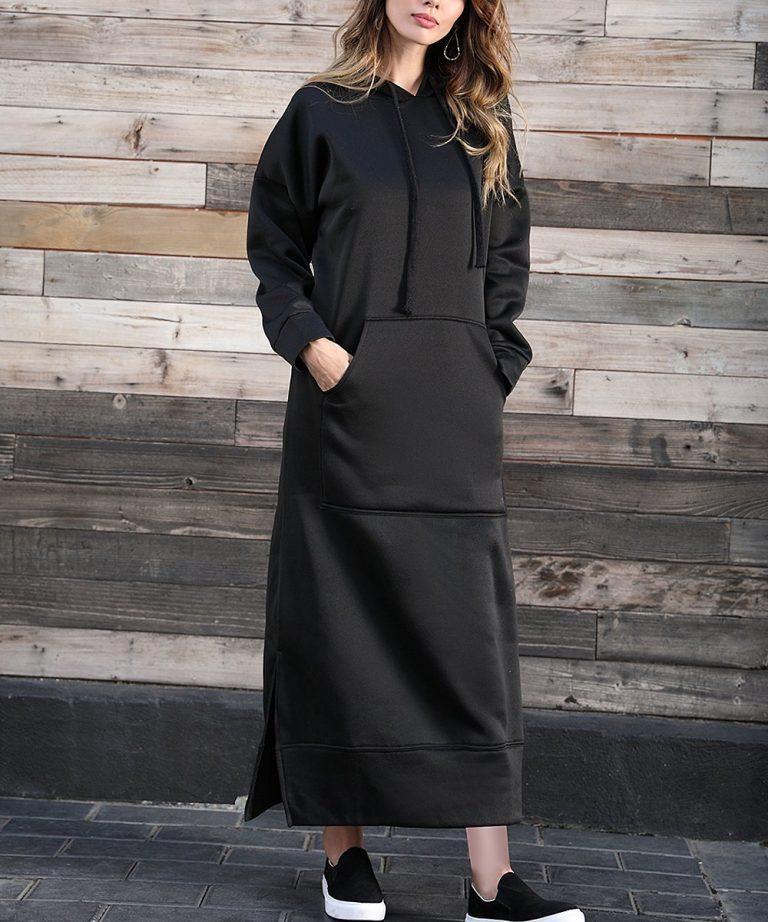 New Plus Size Knitted Hooded Fleece Dress with Pockets - Autumn/Winter Casual Fashion