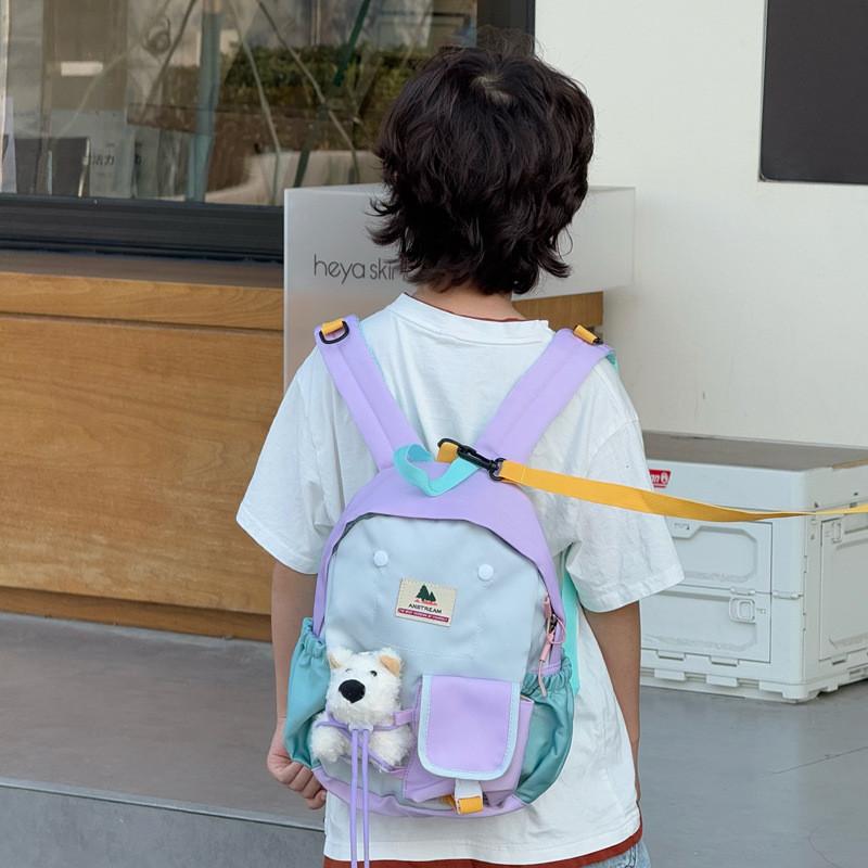 Angel Doll Cartoon Color Blocked Kids Backpack With Ergonomic Shoulder Straps For School Use