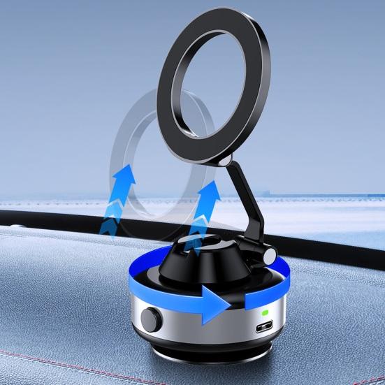 Vacuum Suction Car Phone Holder 360-degree Rotation Foldable Phone Stand Automatic Magnetic Adhesive Mount for Dashboard Desk Glass