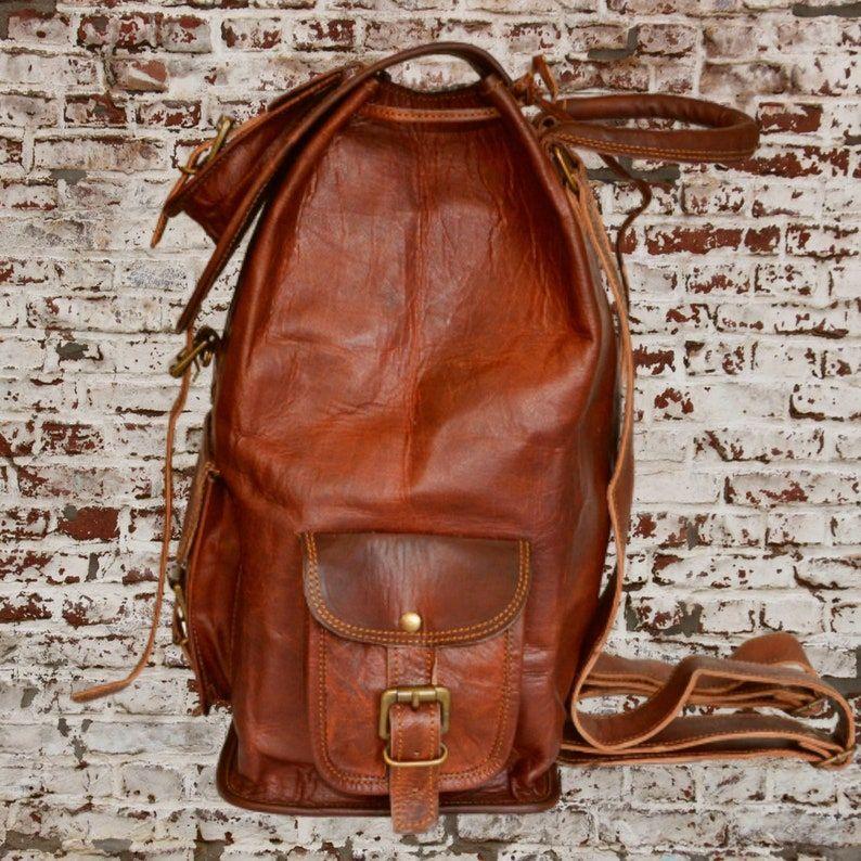 

Винтажный кожаный рюкзак для мужчин, кожаный рюкзак для ноутбука, кожаный рюкзак для женщин, туристический рюкзак для колледжа 18 x 9 x 9 in коричневый