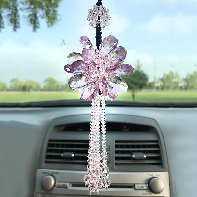 Car Rearview Mirror Pendant Creative Exquisite Sunflower Crystal Tassel Craft Pendant Ladies Car Fashion Interior Decoration