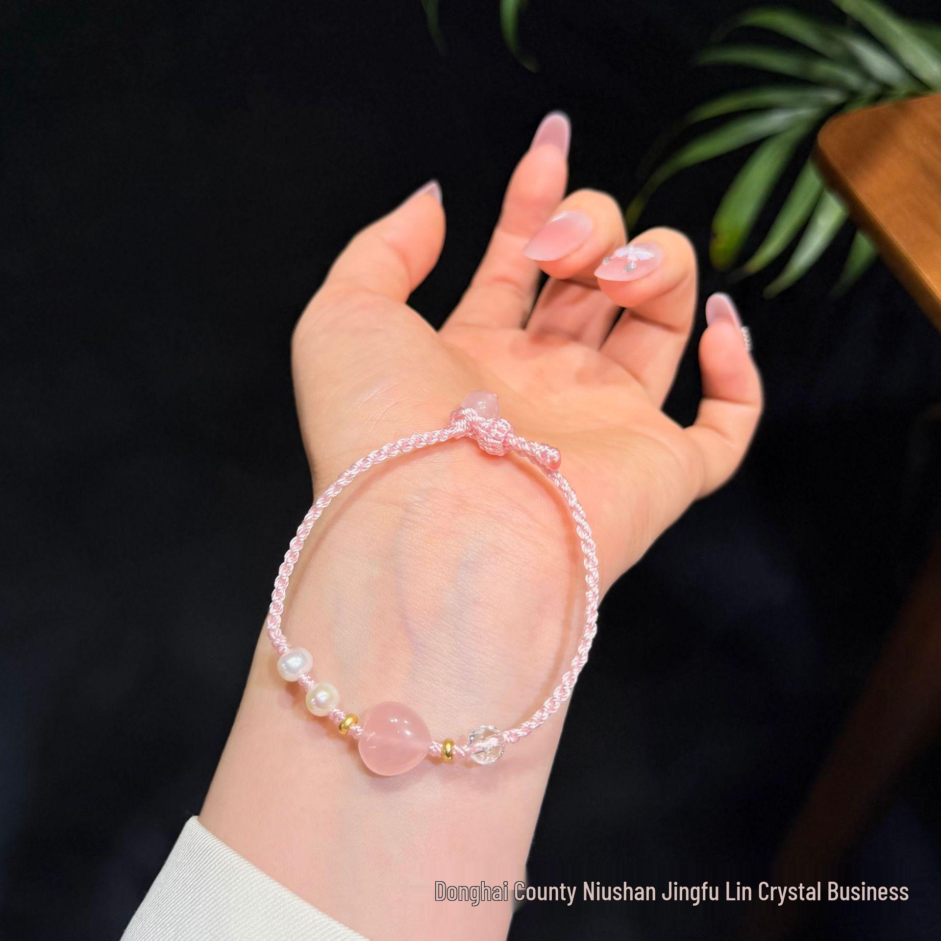 2025 Handmade Rose Quartz Braided Rope Bracelet – Original, Natural Stone, Simple, Versatile Style