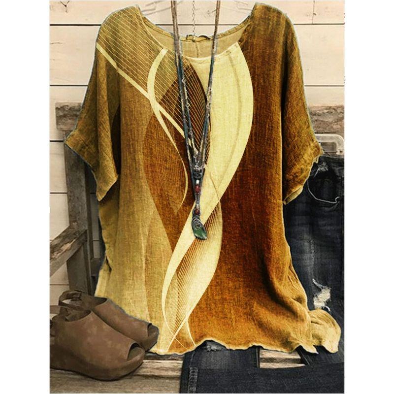 Printed round Neck Neck Casual Loose Top Print round Neck Top Women