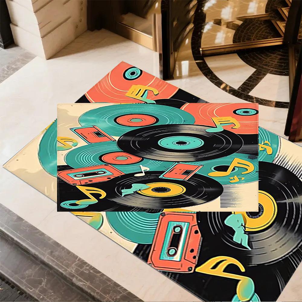 1pc music notes vinyl records and cassettes rug home carpet design for office decor gift living room bedroom
