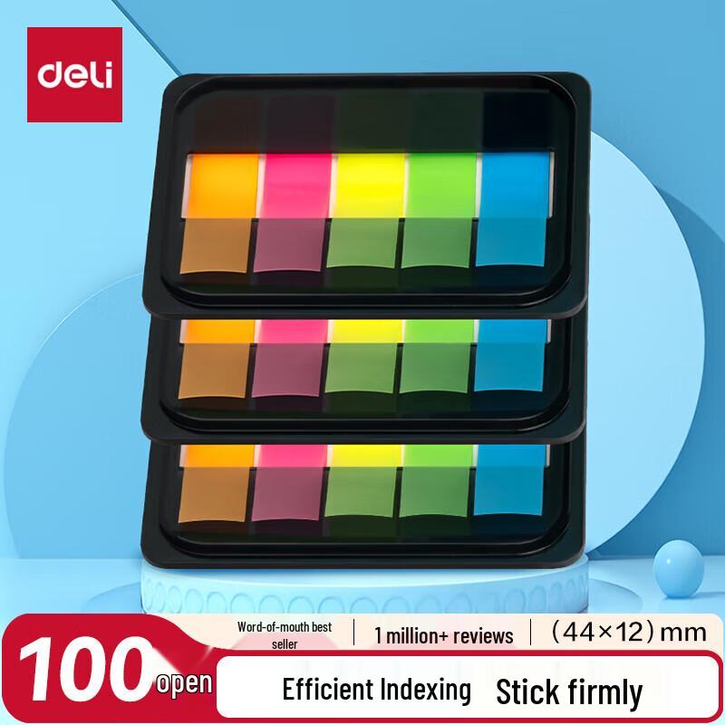 Deli Fluorescent Film Index Tabs (5 Colors, 100 Sheets)