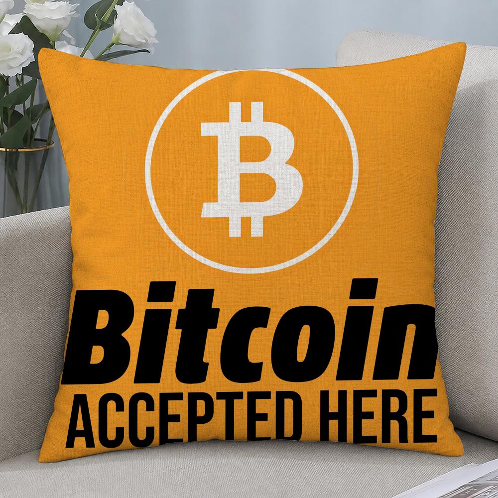 Cryptocurrency Bitcoin Cryptocurrency Btc Cushion Cover Cushion Covers Natural Linen Breathable Sofa Bedroom Decor Pillowcase