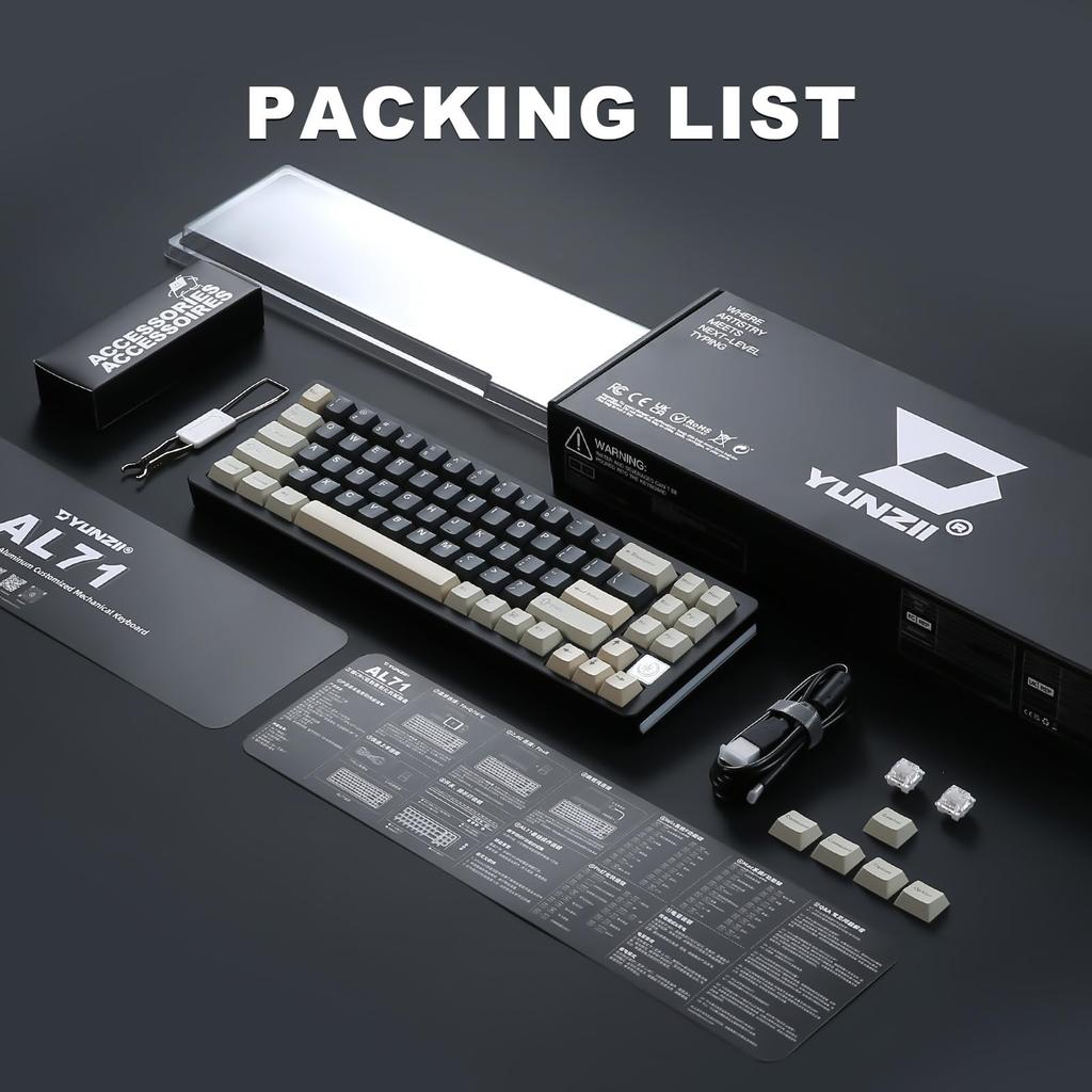 YUNZII AL71 Gaming Full Aluminum Mechanical NKRO Wireless RGB for Technical Standards Compliance Certified Crystal White 68% Keyboard, CNC, Hot-Swap,