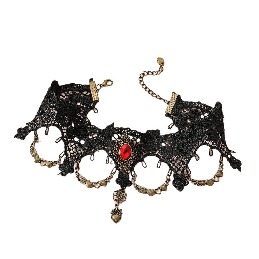Halloween European and American Gothic Ornaments, Retro Dark Lace Collarbone Chain Choker Personality Exaggerated Necklace