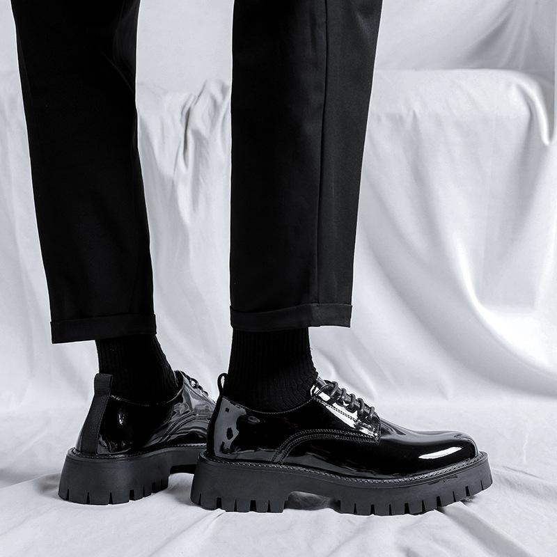 men casual business wedding formal dress shoes lace-up patent leather oxfords shoe black stylish platform sneakers mans footwear