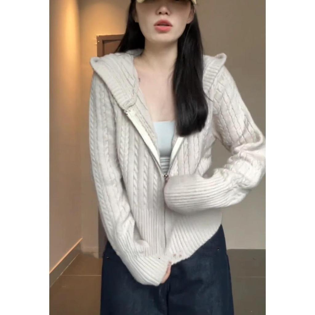 Women's Knit Hooded Cardigan: Autumn/Winter Korean Style Zipper Sweater, Wool Short Coat with Waist-Cinching Design