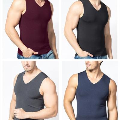 Pánská zimní bezešvá termo vesta s výstřihem do V Termoprádlo bez rukávů zesílené elastické slim fit košile zateplení