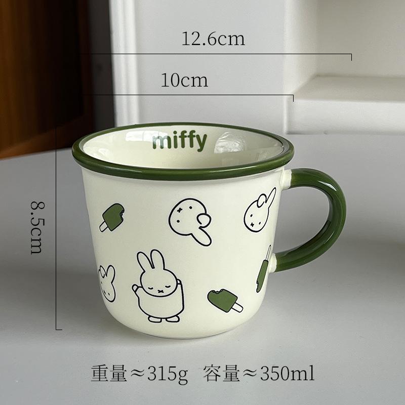 Miffy Rabbit New Handle Ceramic Cup Kawaii Rabbit Print Mark Milk Coffee Cup Fashionable Instagram Style Home Cute Cup