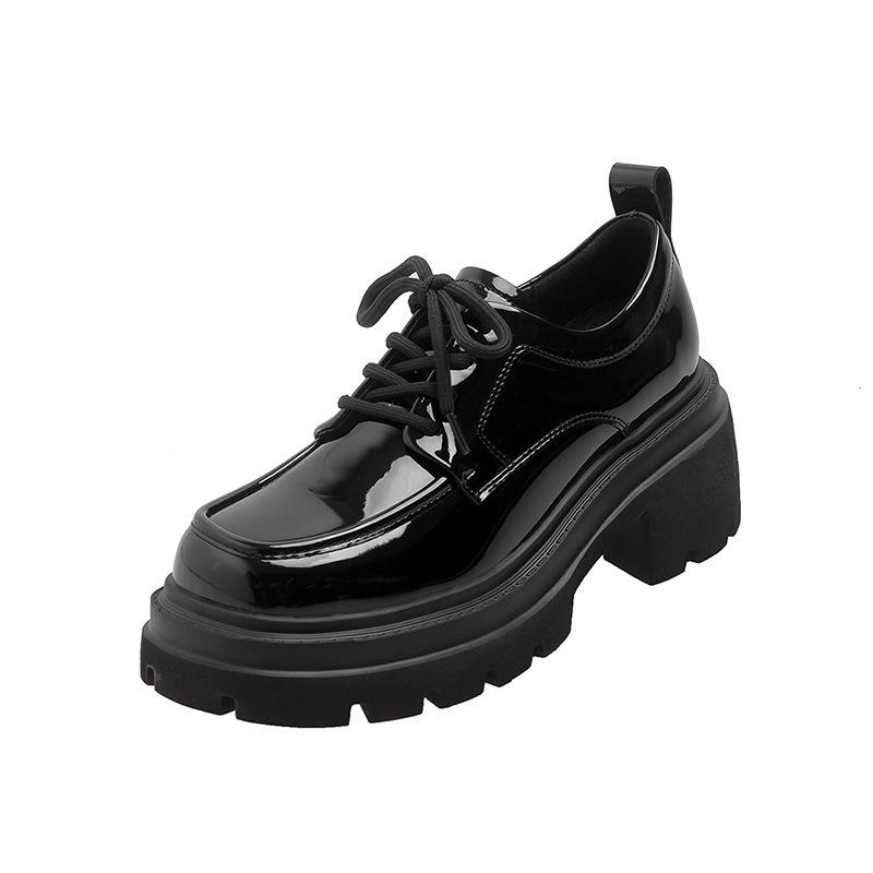 Spring new platform women's British style small leather shoes versatile leather lace-up black jk single shoes