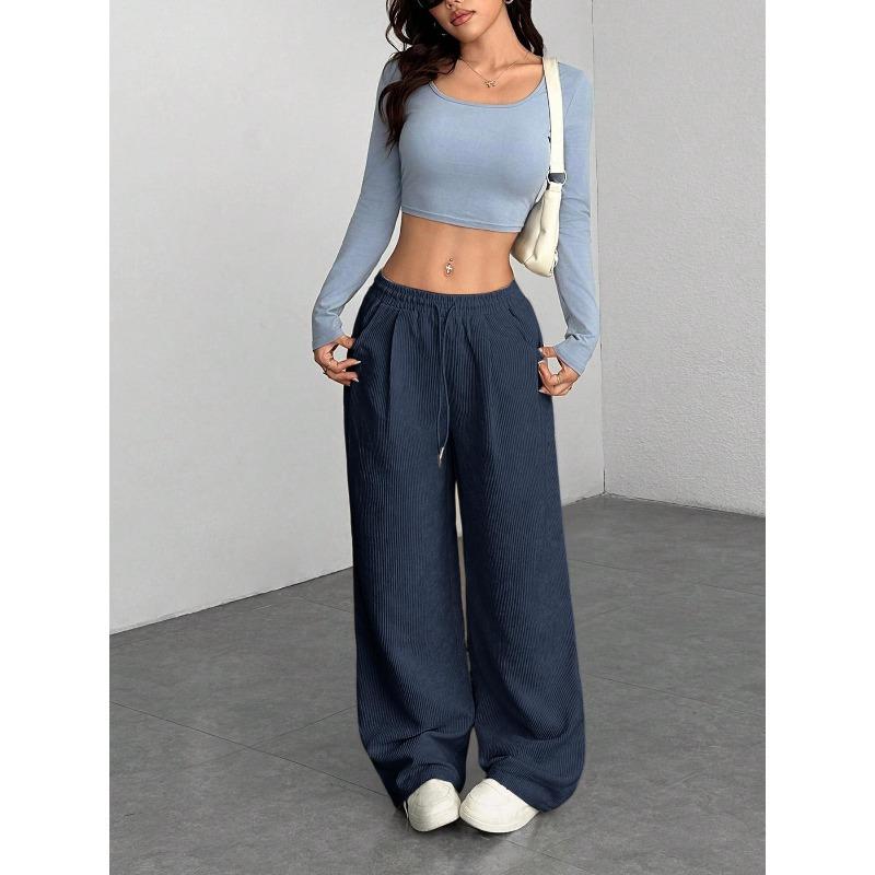 Popular European and American autumn new corduroy wide-leg pants women's loose and thin drape casual pants