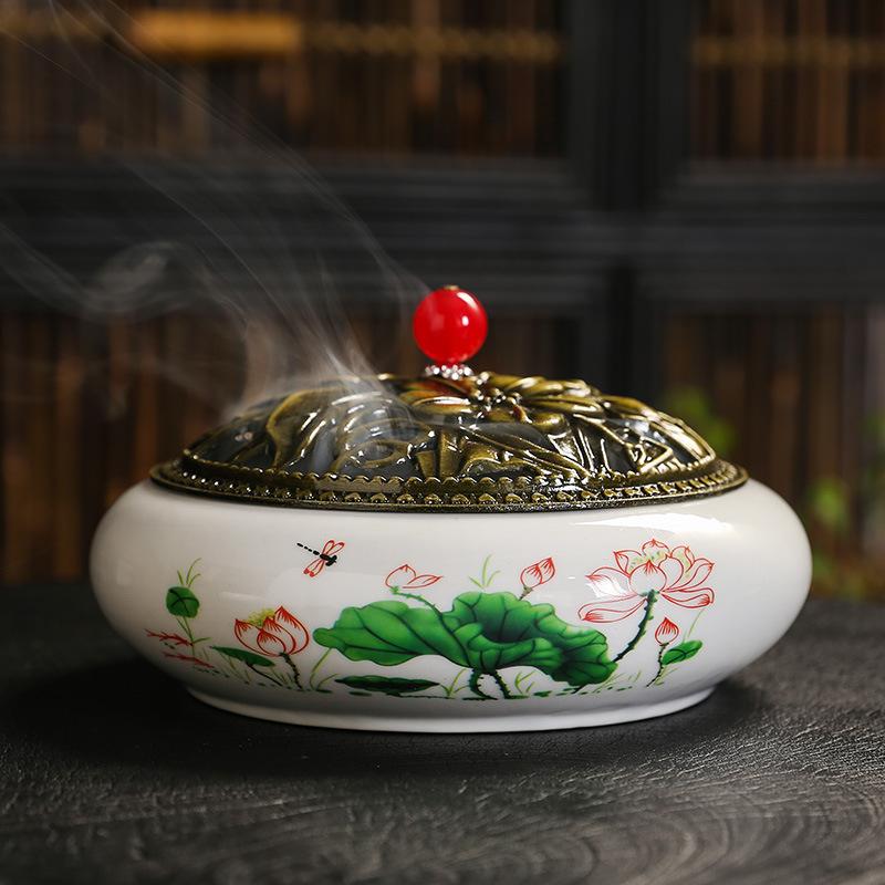 FY 12 Hours Coil Incense Burner Ceramic Applique Large Insence Holder Moxibustion Seal Cutting Mosquito Repellent Incense Base