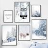 Floresta de neve de inverno Pineta Gado Paisagem Arte de parede Pintura em tela para decoração de sala de estar Pôsteres nórdicos e impressões Imagens de parede