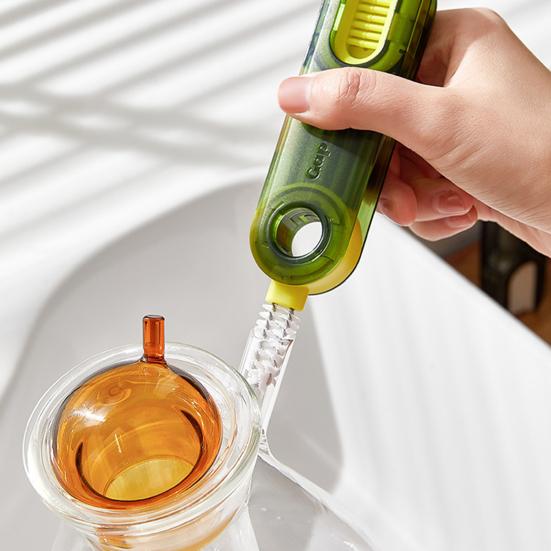 Cup Brush Soft Food-Grade Bristles Extended Non-Slip Handle 3 in 1 Cleaning Brush Cups Glasses Baby Bottles Cleaning Tool