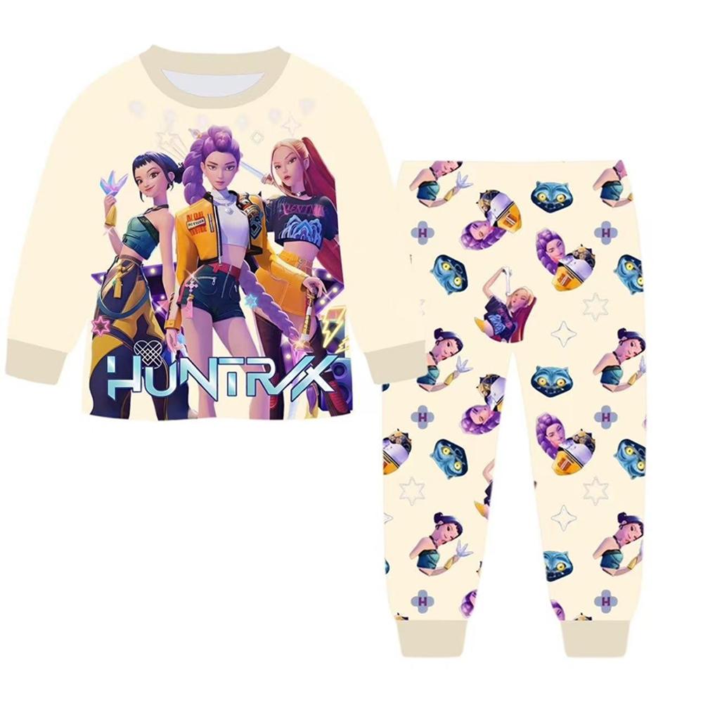 2 Stück K-Pop Dämonenjäger Kawaii Pyjama-Set Mädchen Cosplay Nachtwäsche Anime Langarm-Oberteile + Hose Geschenk für Fans