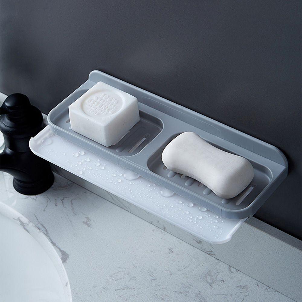 Bathroom Drain Wall Mounted Tray Double Grid Storage Rack Soap Dishes Hanging Shelf Soap Holder