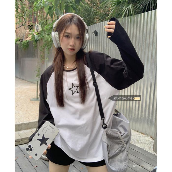 Casual Star Embroidered T Shirt For Women With Rayon Polyester Blend Spring