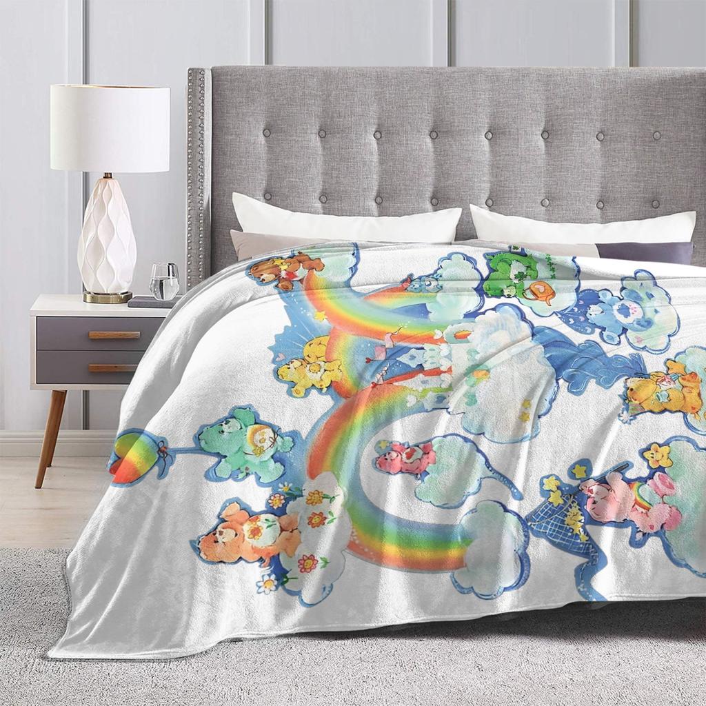 Medvídci Království péče Vintage Duhové město Pletené deky Fleece Měkká přikrývka pro venkovní cestování Kobereček na postel