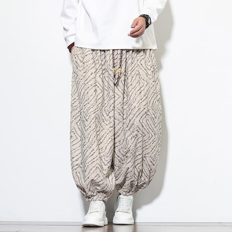 Autumn Winter Men Corduroy Harem Pants Men Loose Wide Leg Lantern Pants Chinese Print Casual Trousers Men