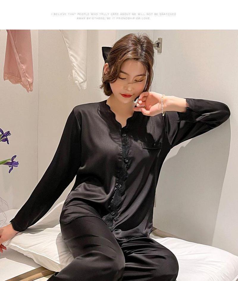 Damen Eis Seide Pyjama Süß Lieblich Dünne Sektion Frühling Sommer V-Ausschnitt Homewear Mode Koreanisch Einfach Uni Loungewear