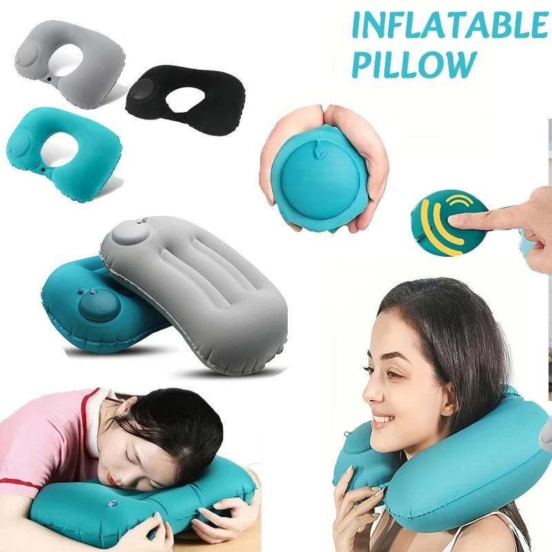 Portable Foldable Inflatable U-Shaped Neck Pillow Lightweight Travel Pillow for Car Airplane Neck Waist Support Cushion