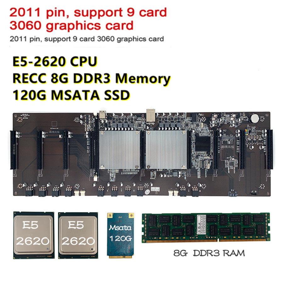 Btc X79 Mining Motherboard With Dual Processors, Ddr3, 8 Pci-E X16 Slots, E5-2620 Processor, Recc Ddr38 Gb Memory, Msata Ssd 120 Gb For 3060 Video Car