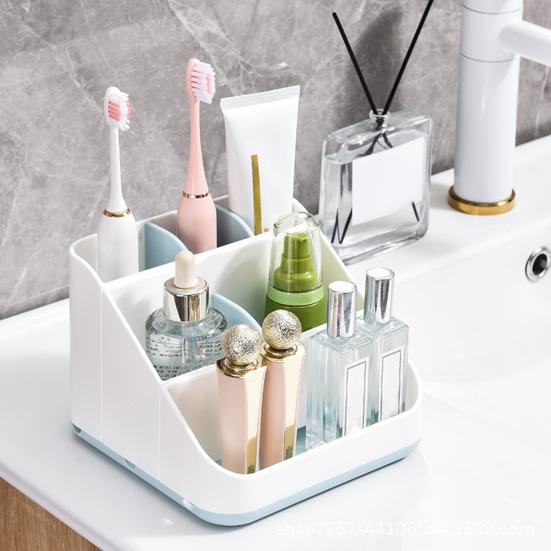 Bathroom Storage Box with 6 Compartments Large Capacity Non-Slip Design Toothbrush Toothpaste Holder Countertop Vanity Organizer