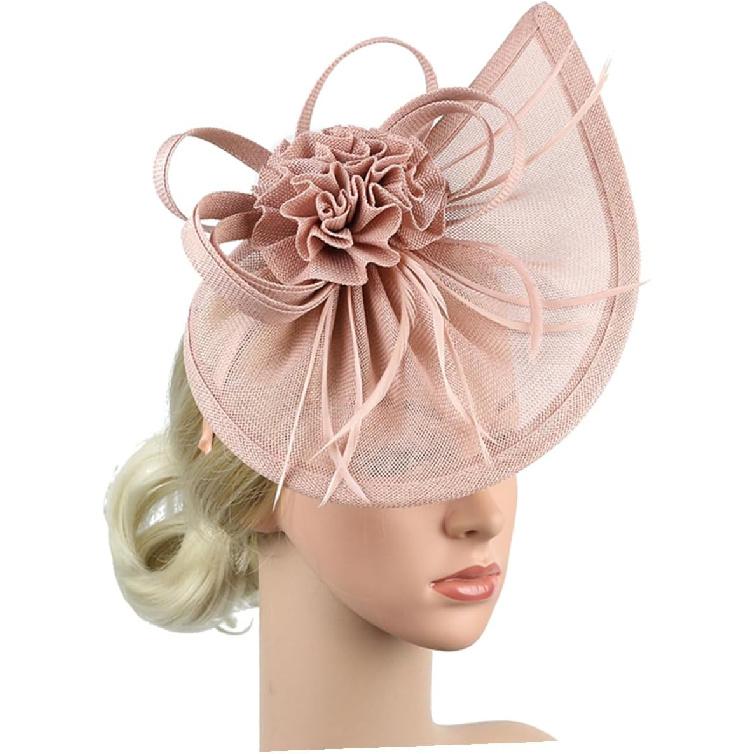 Chapeau Haut-de-forme Fascinator pour Femmes Voile en Maille Coiffe de Mariée Rose Nude Accessoire pour Mariage Thé Party Occasion Spéciale