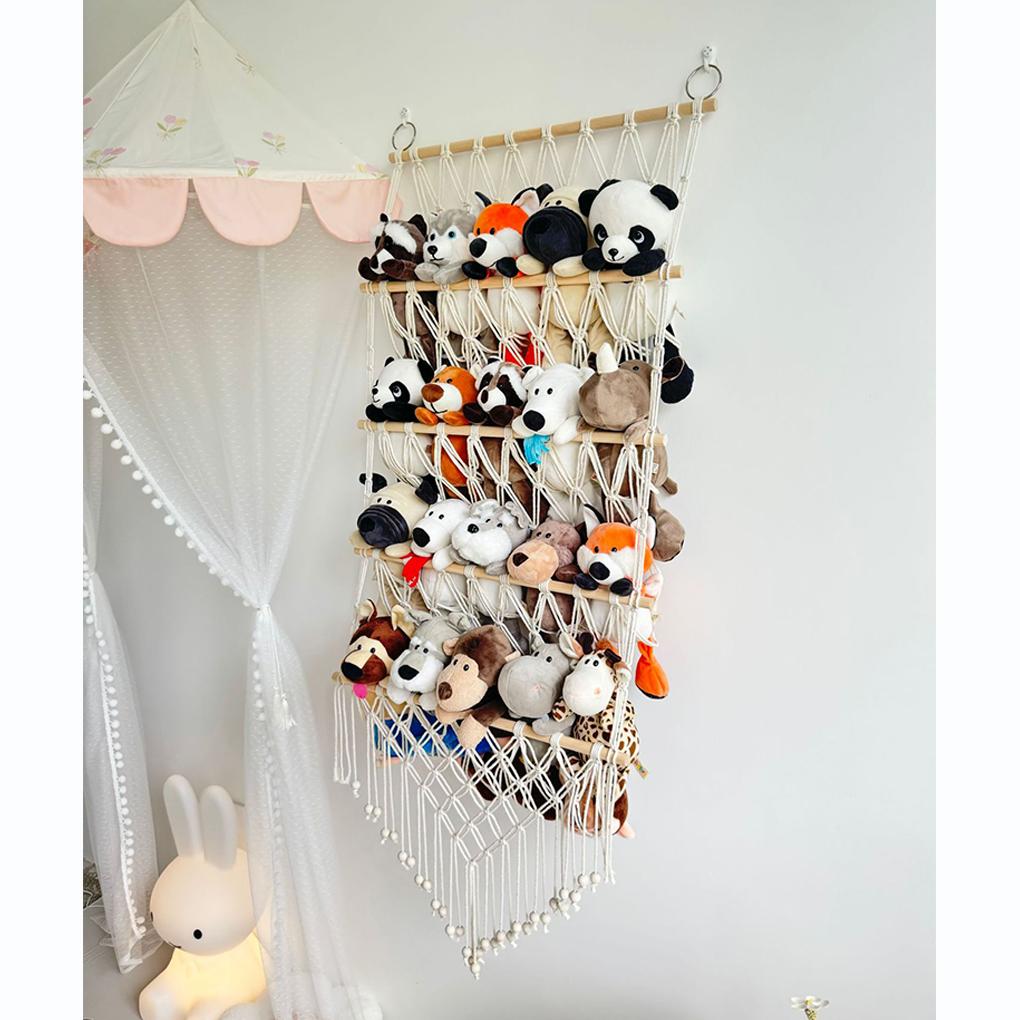Spielzeughängematte im Bohème-Stil zur Wandaufbewahrung, große Kapazität, Plüschpuppenhalter-Hängematte für Stofftiere