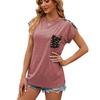Summer Women's T-shirt Crew-neck Patchwork Leopard Pocket Short Sleeve Casual T-shirt Top