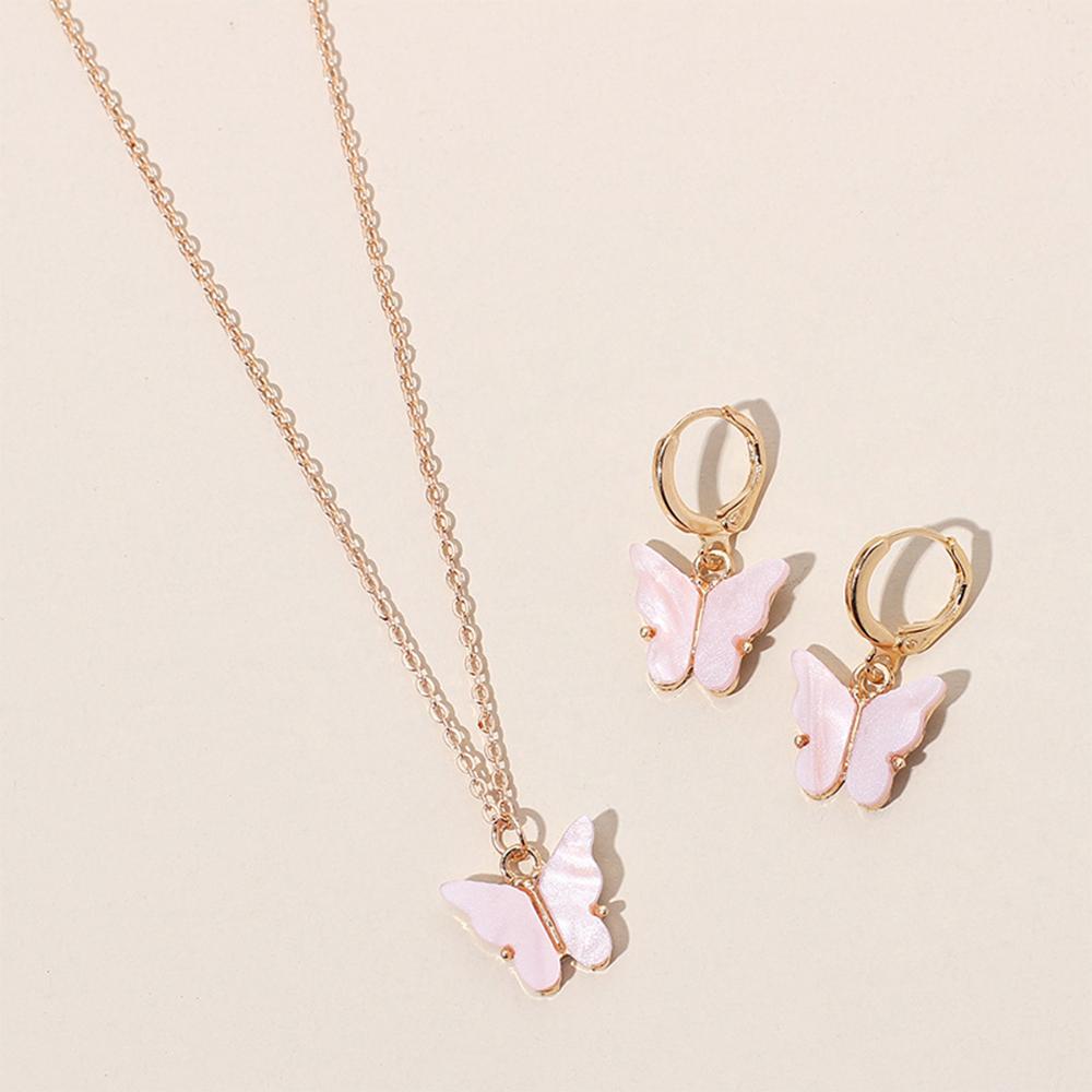 4 Piece Women Fashionable And Elegant Butterfly Pendants Forest Style Earrings Collarbone Chains Bracelets Temperament Set